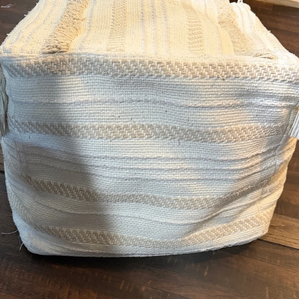 Striped Pouf Ottoman with Tassels LARGE! read